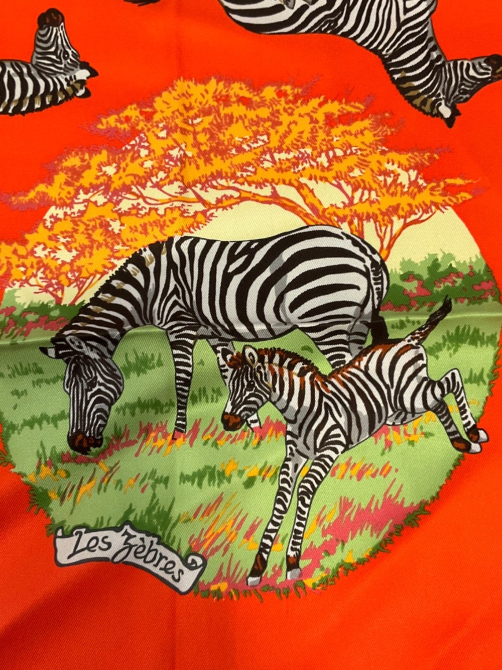HERMES ORANGE MULTI LES ZEBRES PRINT SQUARE SILK TWILL SCARF - Picture 3 of 8